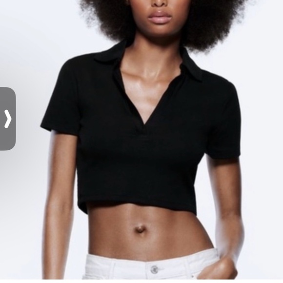 A091 Black Cropped Polo Shirt - Picture 1 of 2